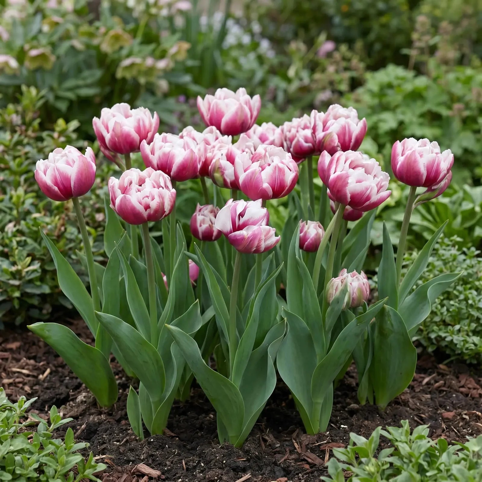 Groep Tulipa Columbus in een tuinborder