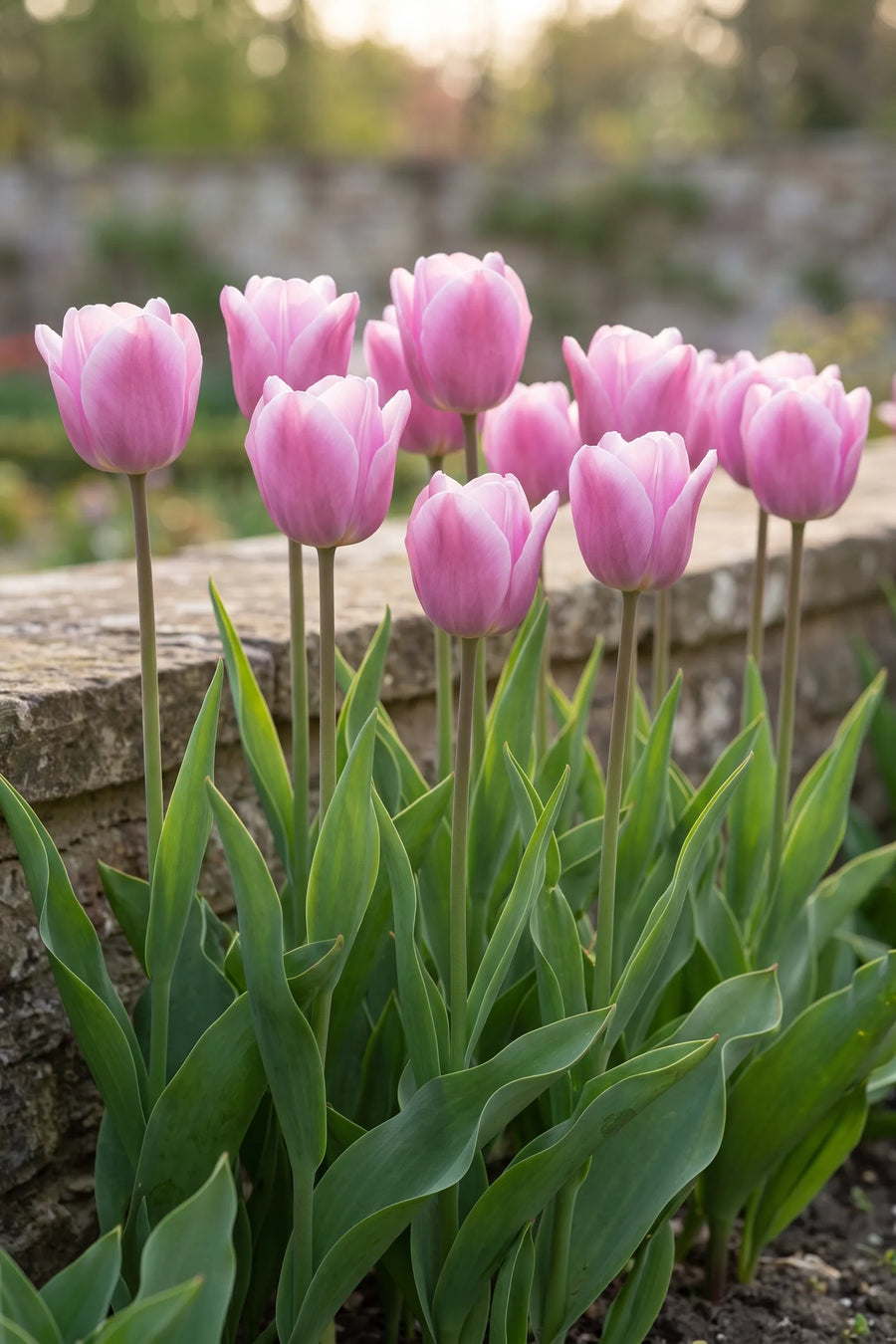 Groep Tulipa Synaeda Amor in een tuinborder