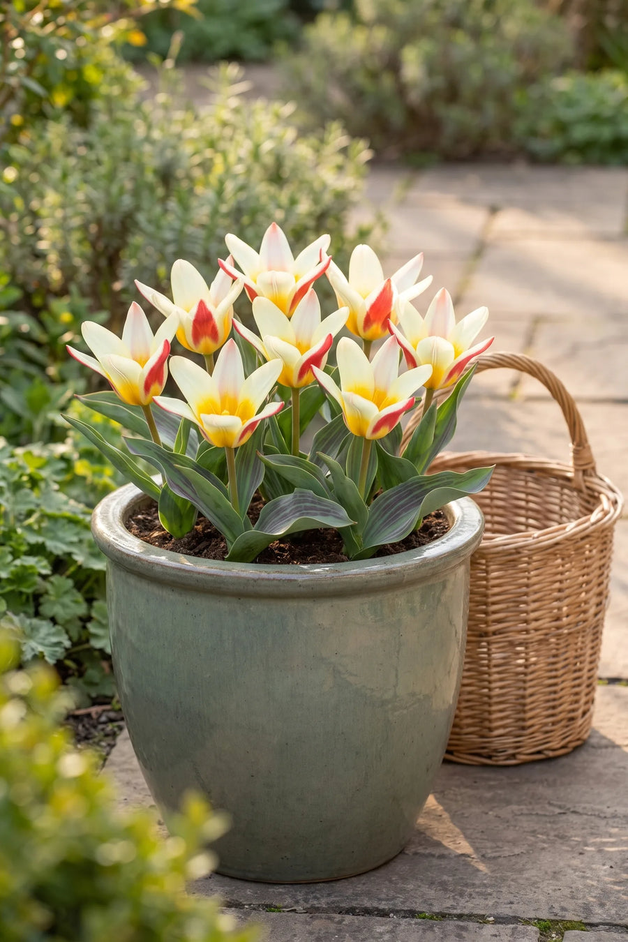Tulipa Johan Strauss in een pot op een terras