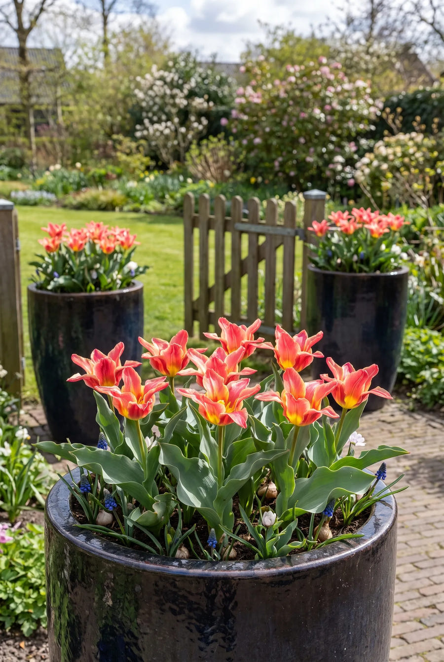 Tulipa Ancilla — in pot op terras