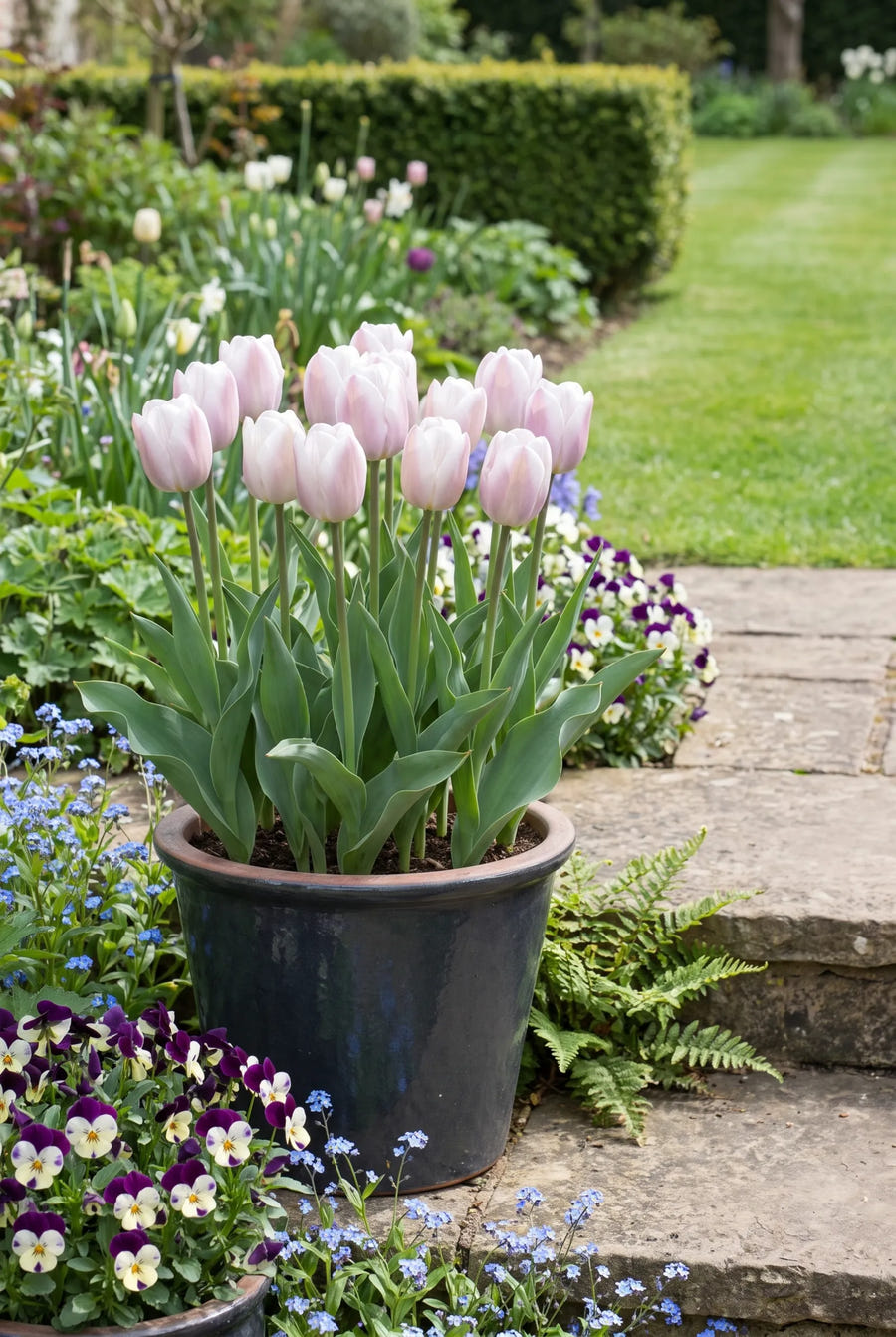 Tulipa Silver Cloud — in pot op terras