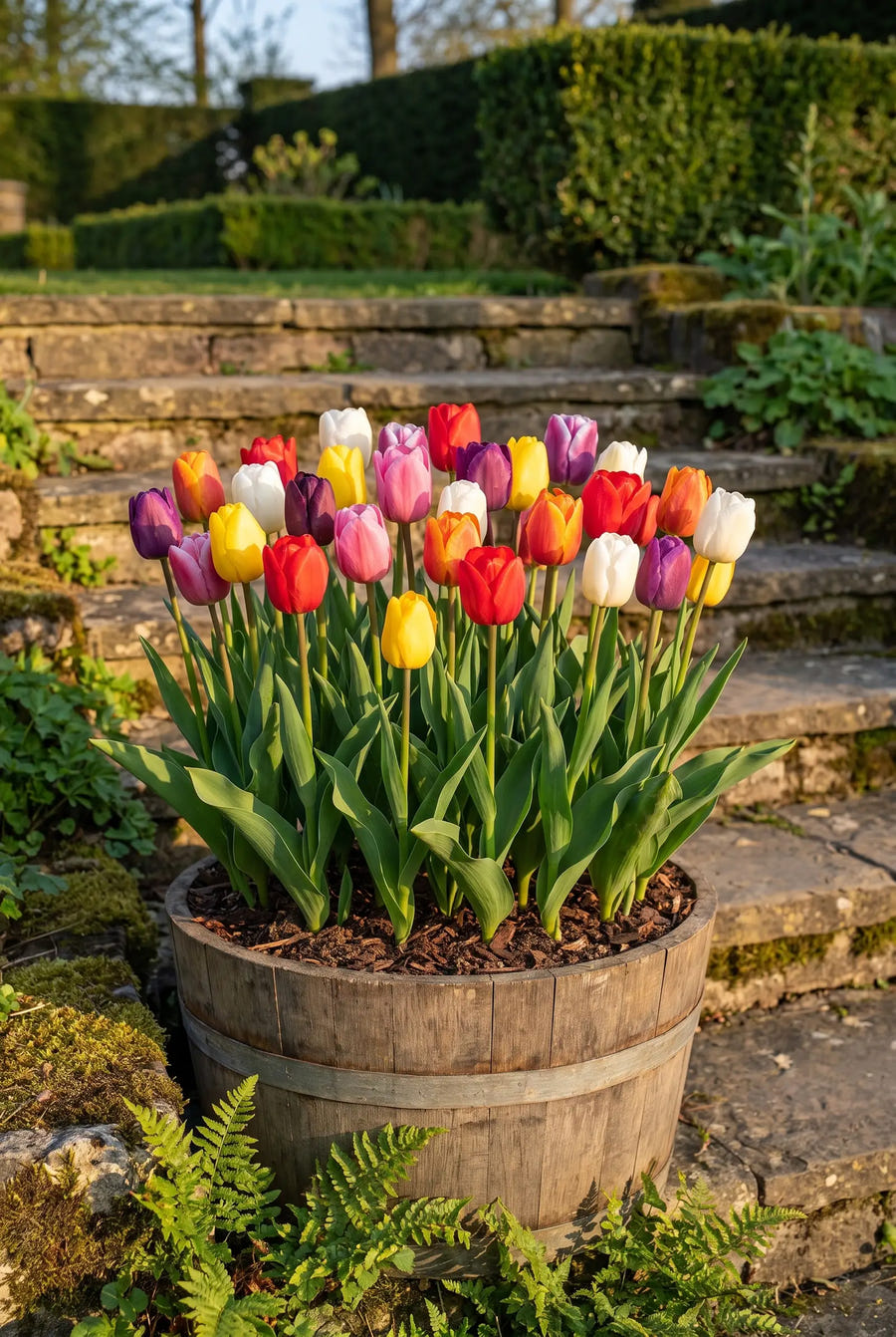 Tulipa Triumph Mixed — in pot op terras