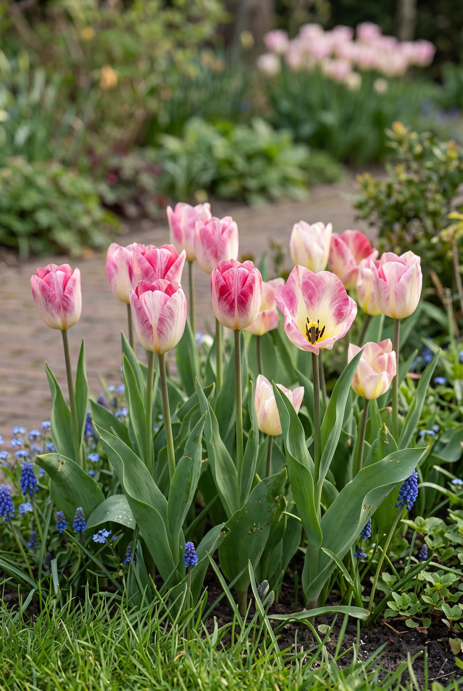 Tulipa Flaming Purissima — in de border