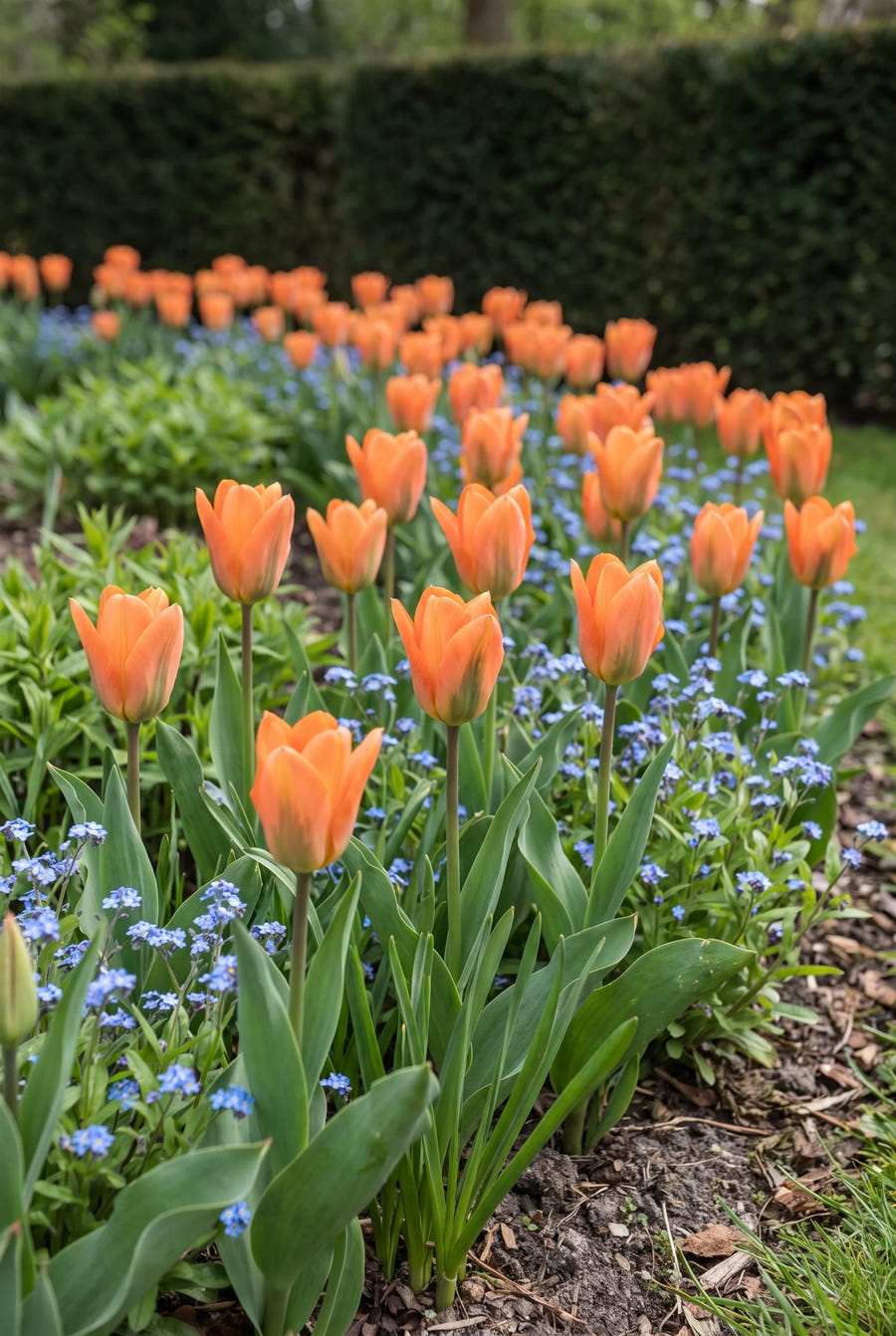 Tulipa Orange Emperor — groep in de border