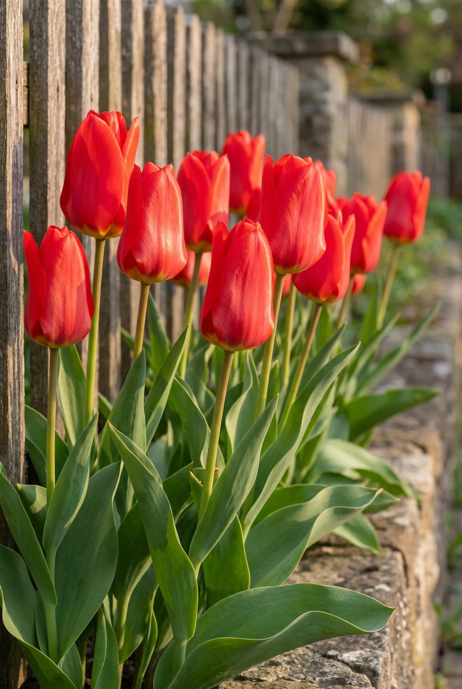Tulipa Red Emperor — groep in de tuinborder