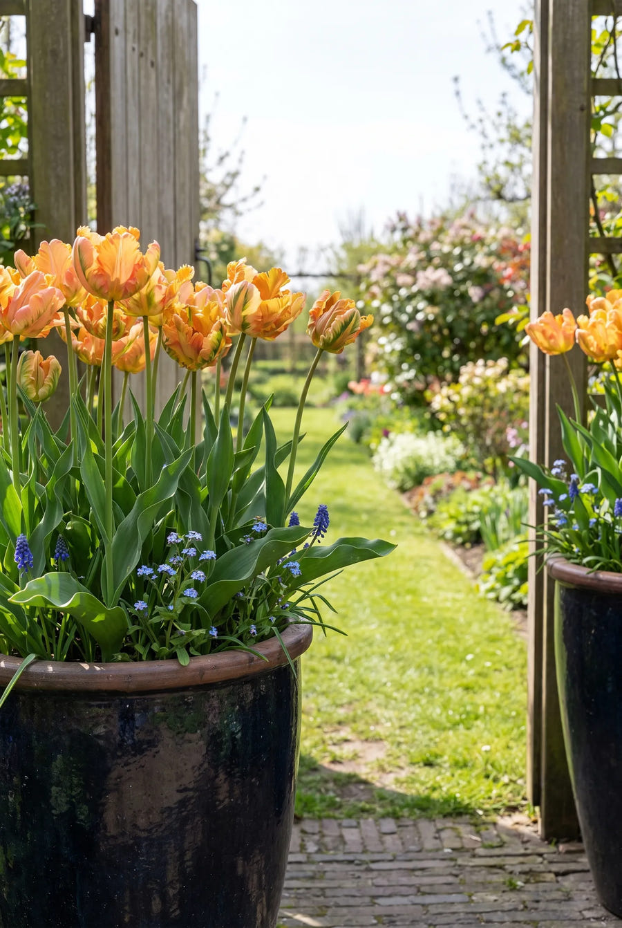 Tulipa Amazing Parrot — in pot op terras