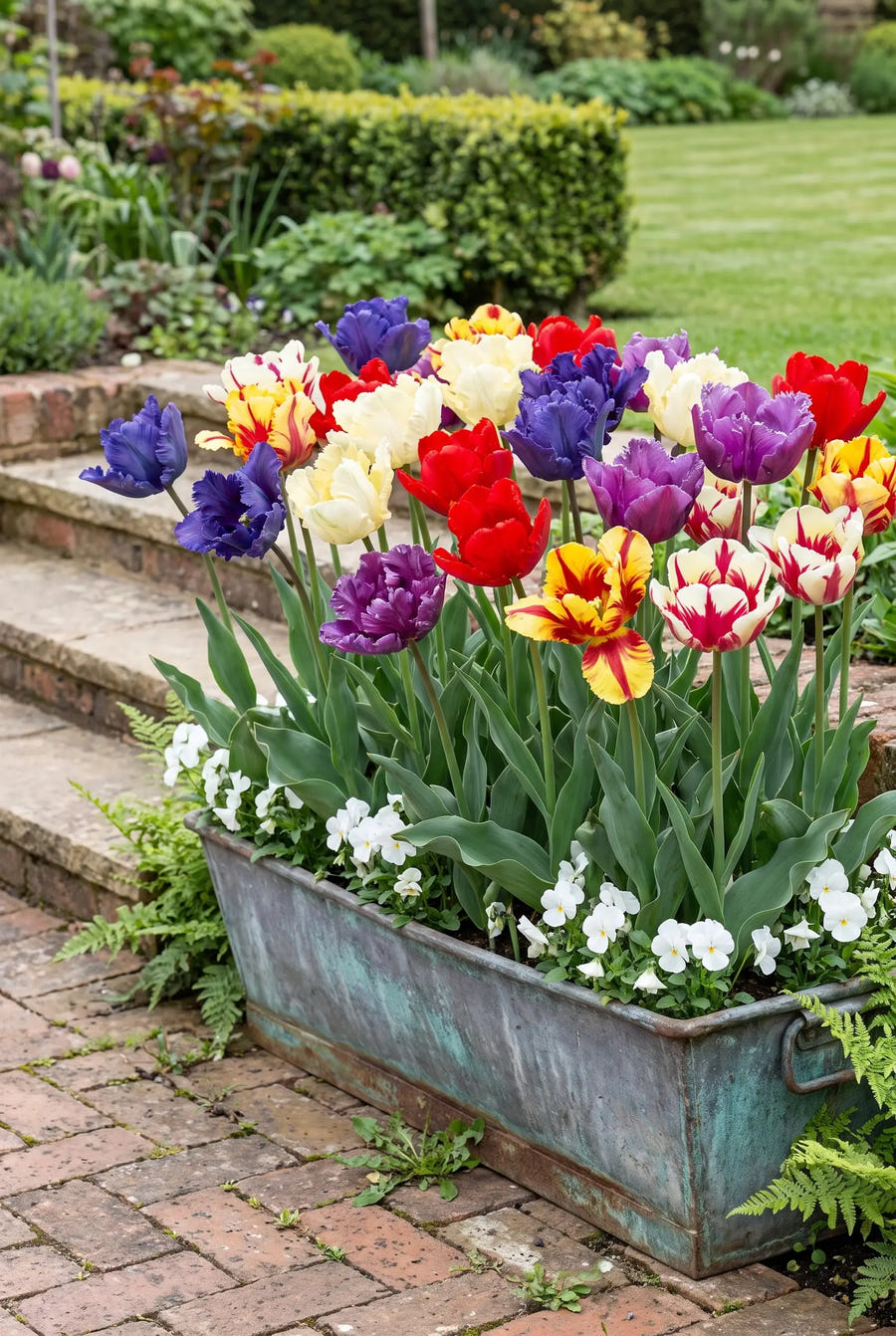 Tulipa Parrot Mixed — in pot op terras