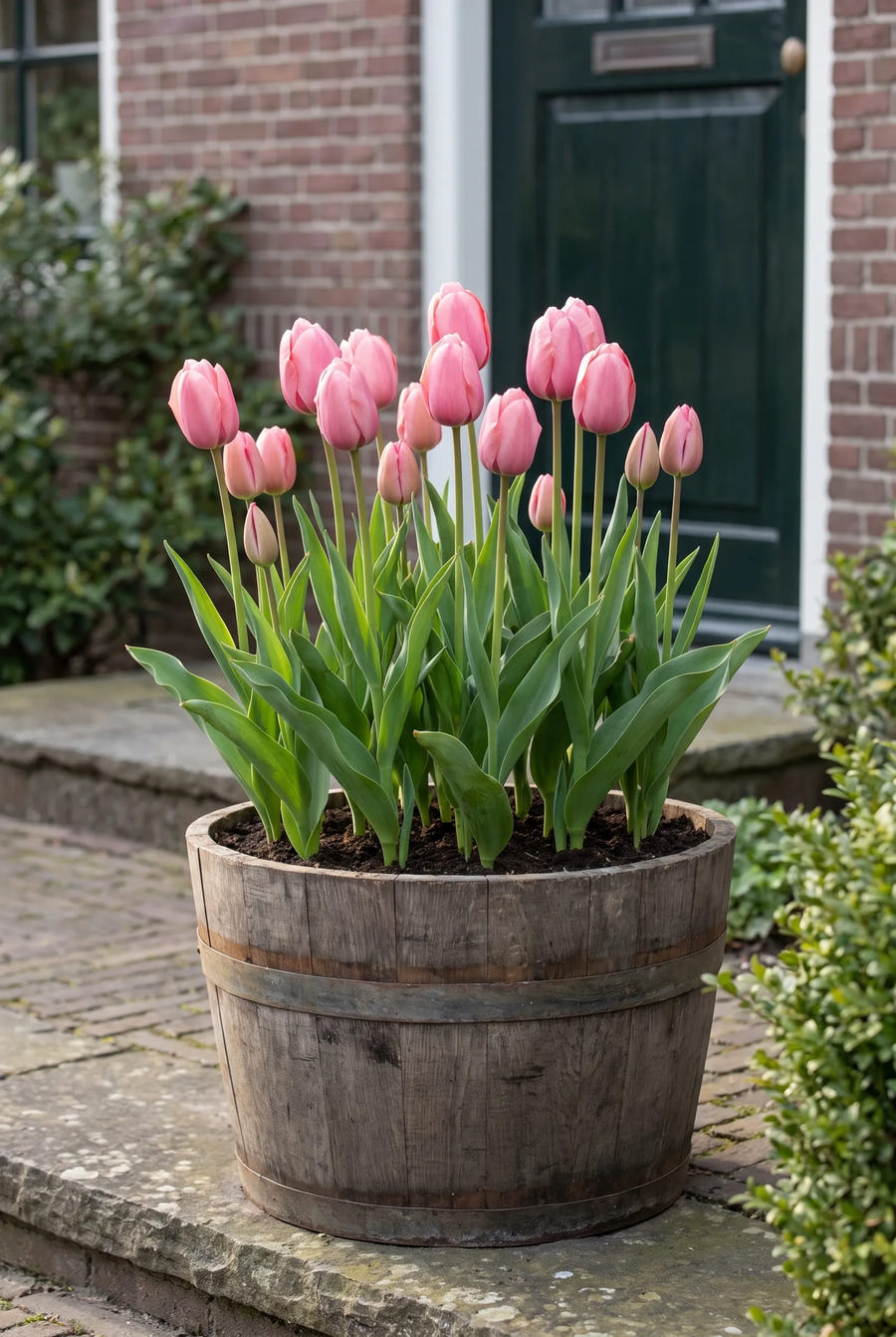 Tulipa Pink Impression — in pot op terras