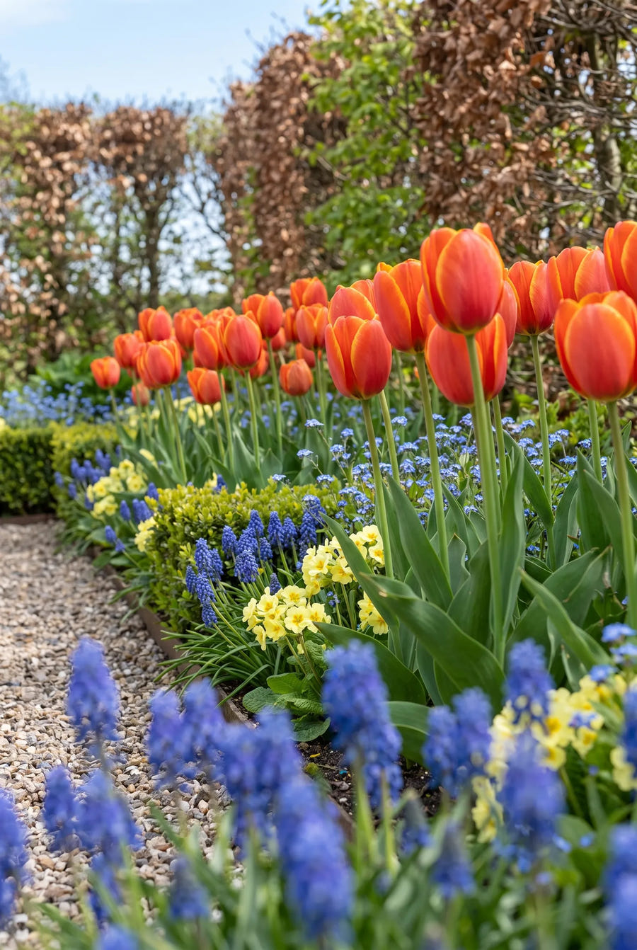 Tulipa World's Favourite groep in de tuinborder