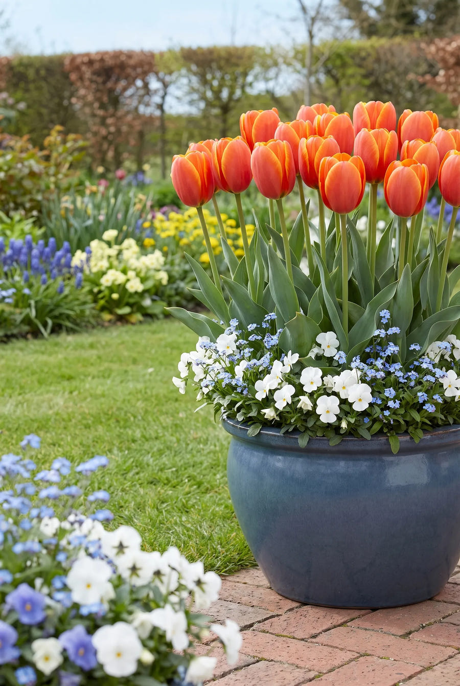 Tulipa World's Favourite in pot op terras