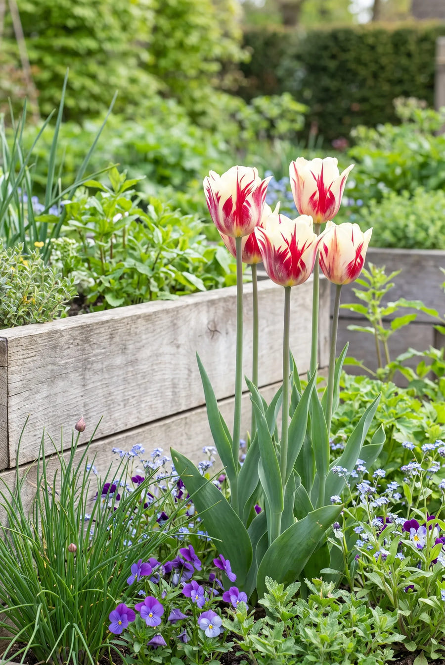 Tulipa Sorbet in de border
