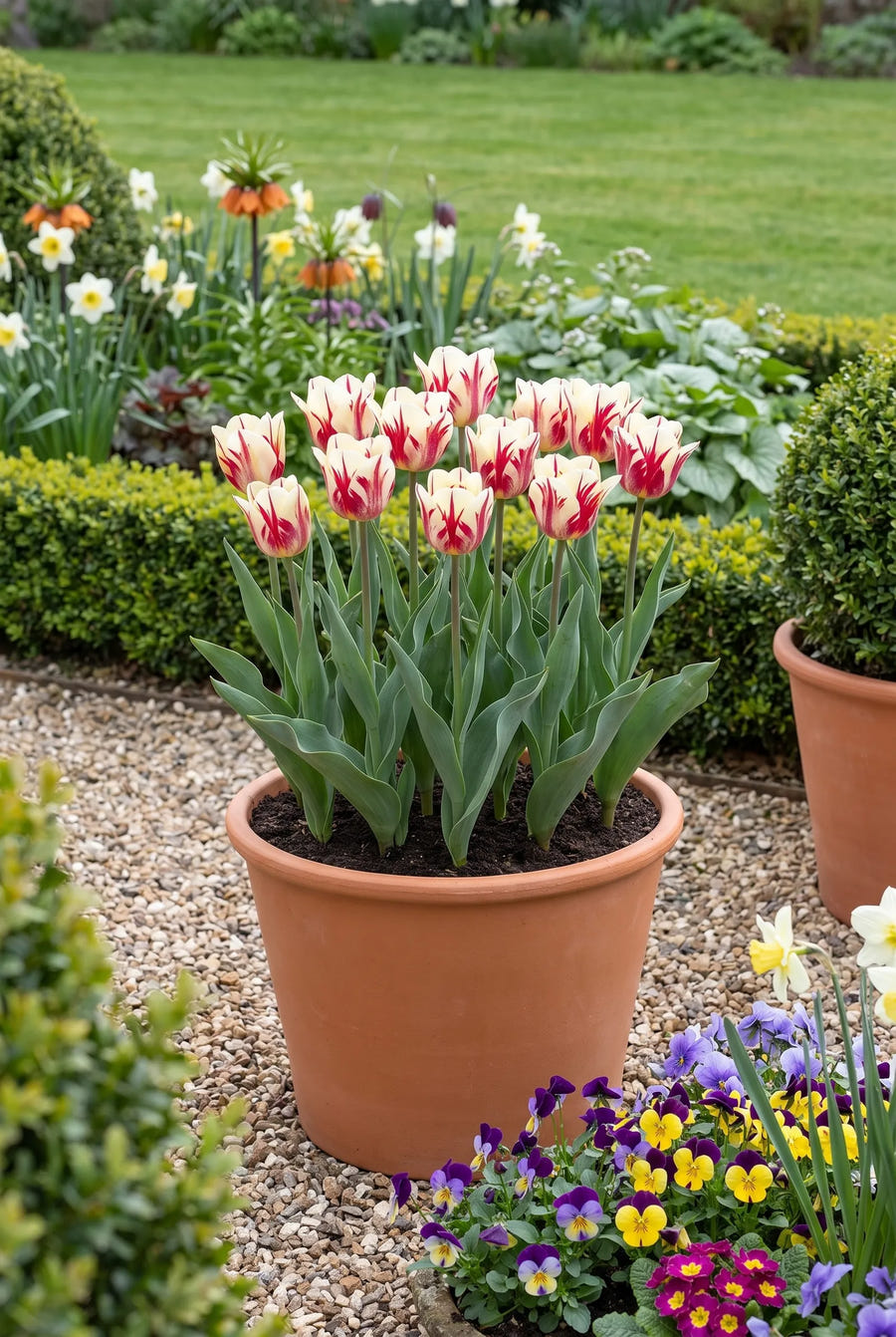 Tulipa Sorbet in pot op terras