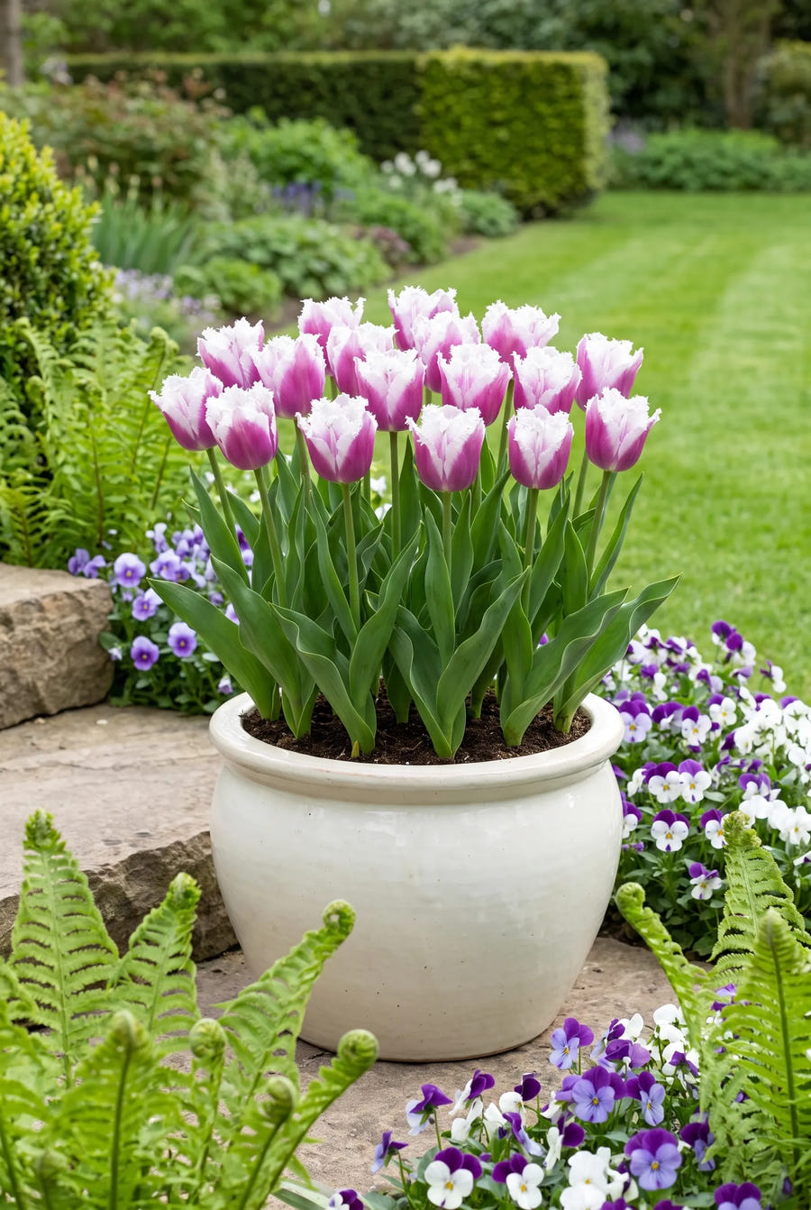 Tulipa Siesta — in pot op terras