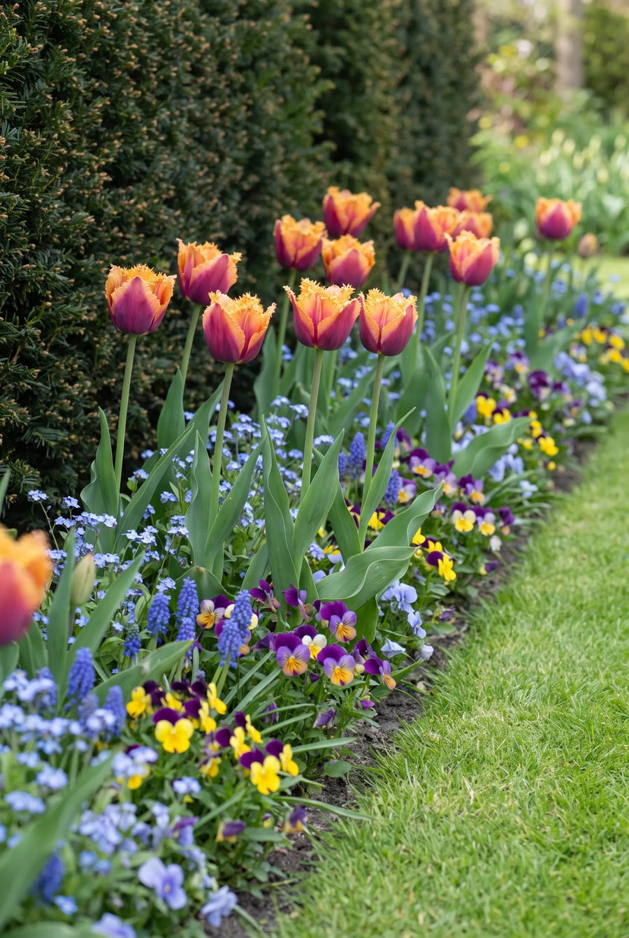 Tulipa Louvre Orange — groep in de tuinborder