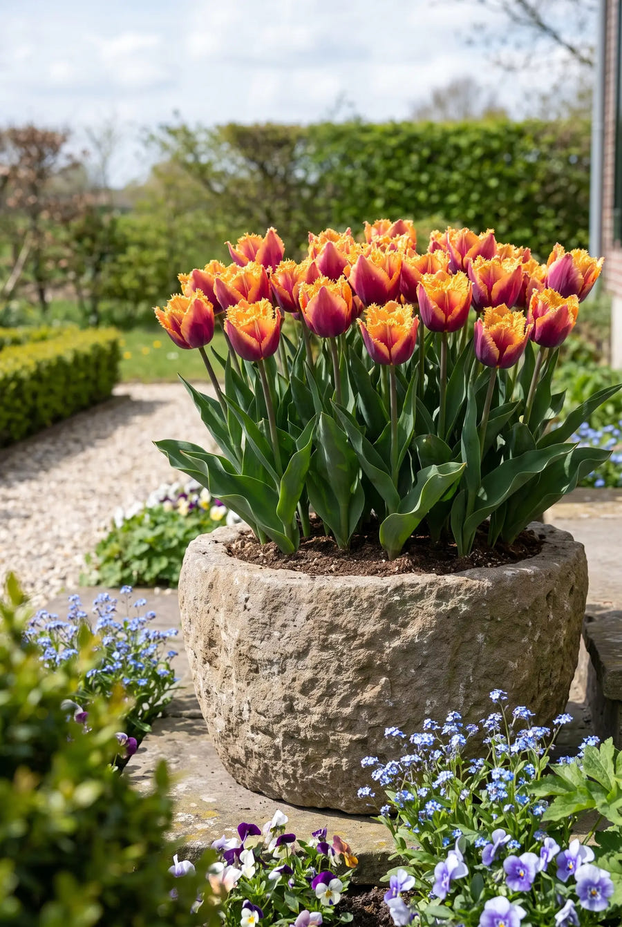 Tulipa Louvre Orange — in pot op terras