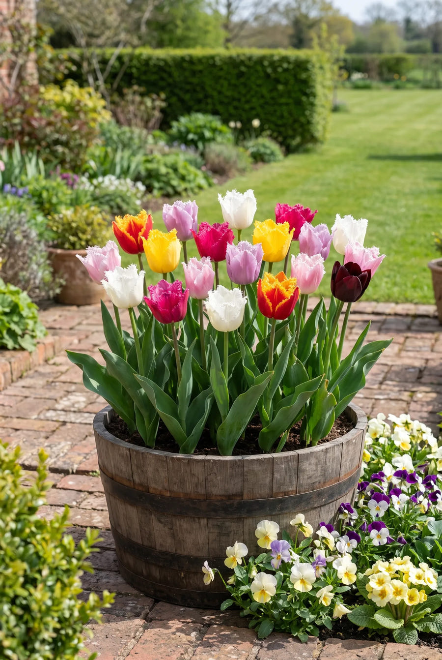Tulipa Fringed Mixed — in pot op terras
