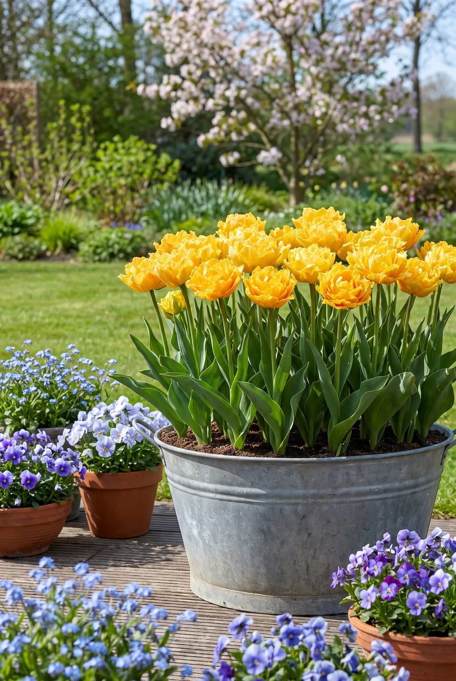 Tulipa Exotic Sun — in pot op terras