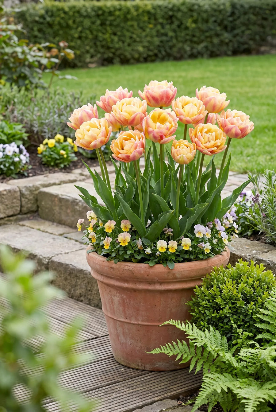 Tulipa Creme Upstar — in pot op terras