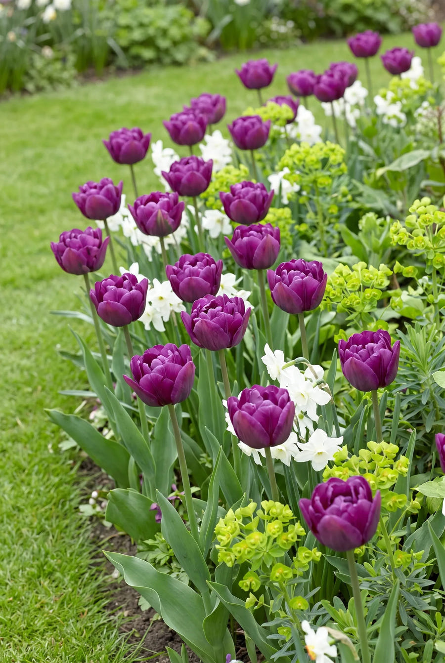 Tulipa Negrita Double — groep in de tuinborder