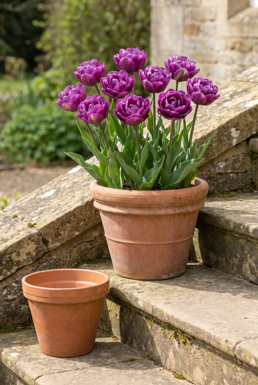 Tulipa Negrita Double — in pot op terras