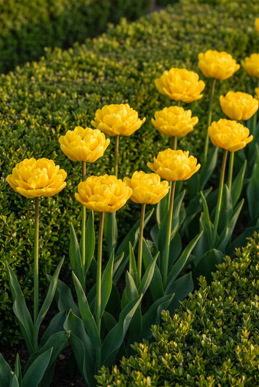 Tulipa Yellow Pomponette — groep in de tuinborder