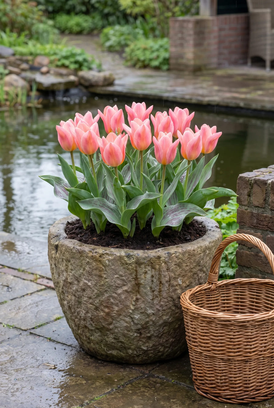 Tulipa Sweet Lady — in pot op terras