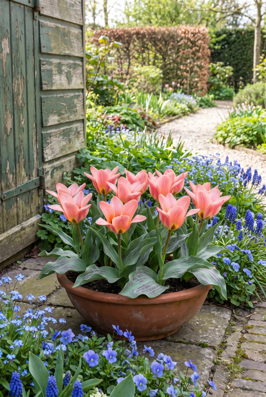 Tulipa Toronto — in pot op terras