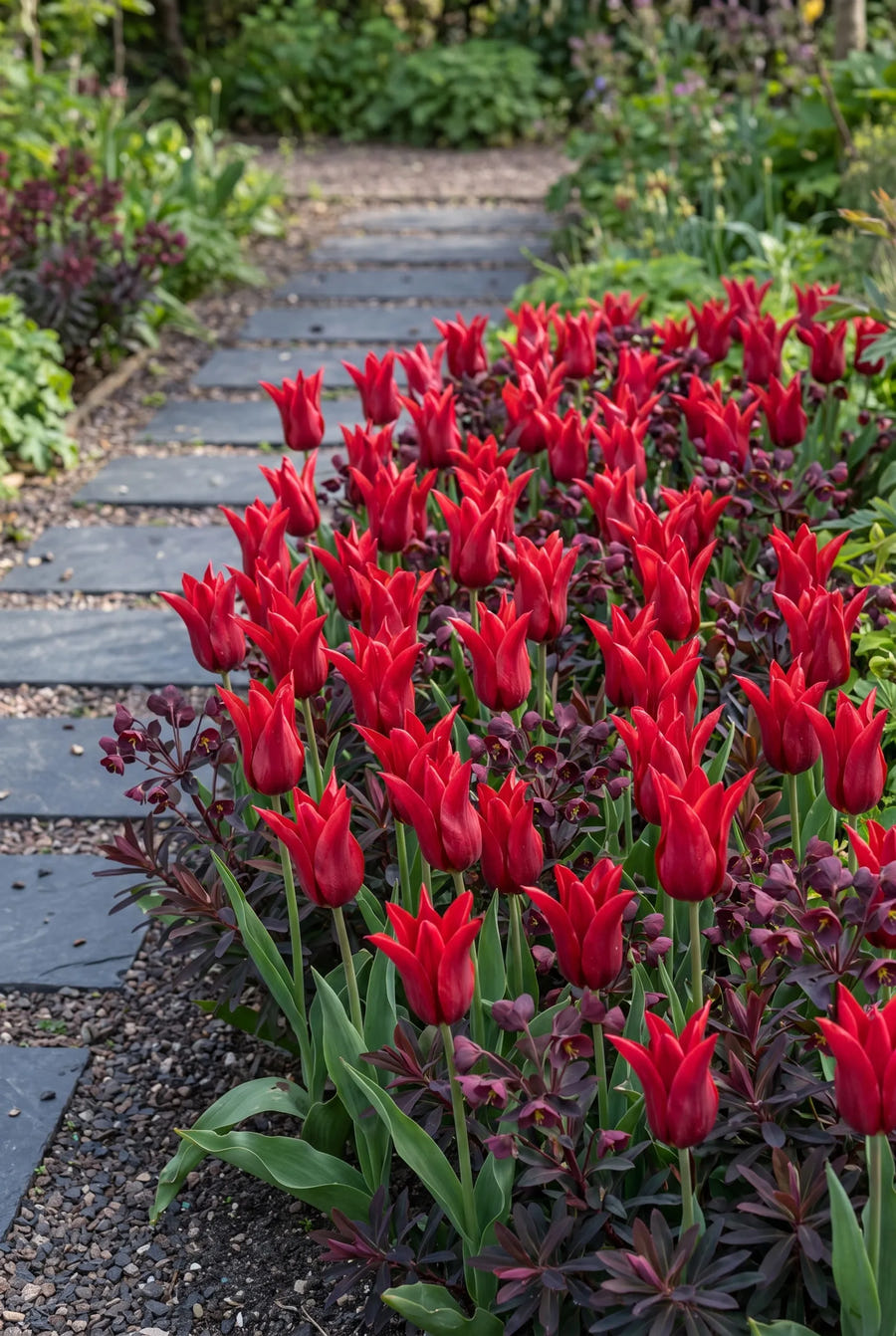 Tulipa Pieter de Leur — groep in de tuinborder