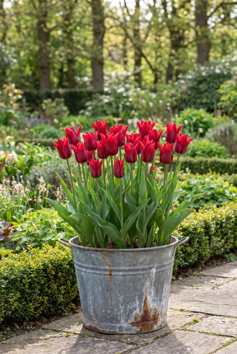 Tulipa Pieter de Leur — in pot op terras