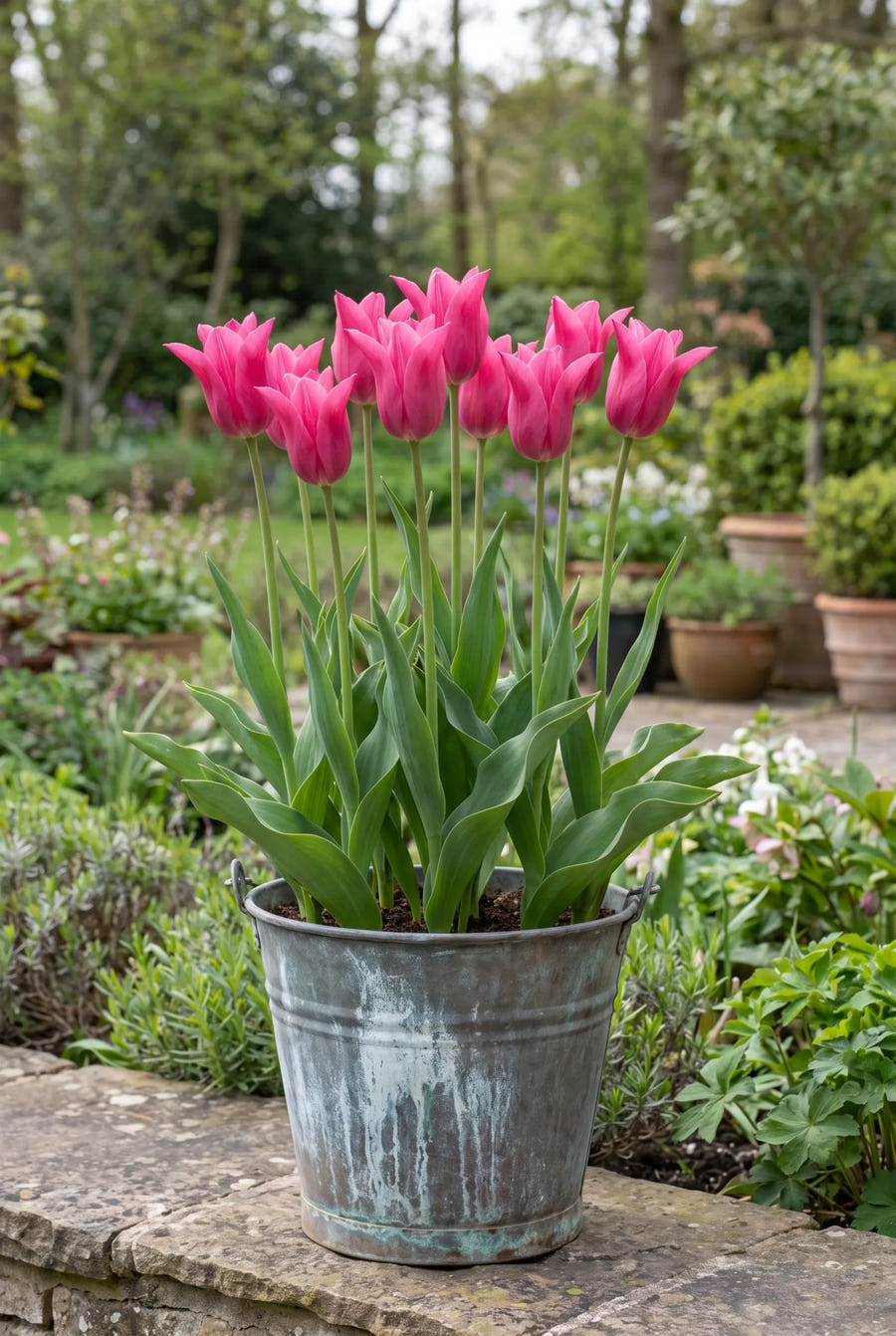 Tulipa Pretty Love — in pot op terras