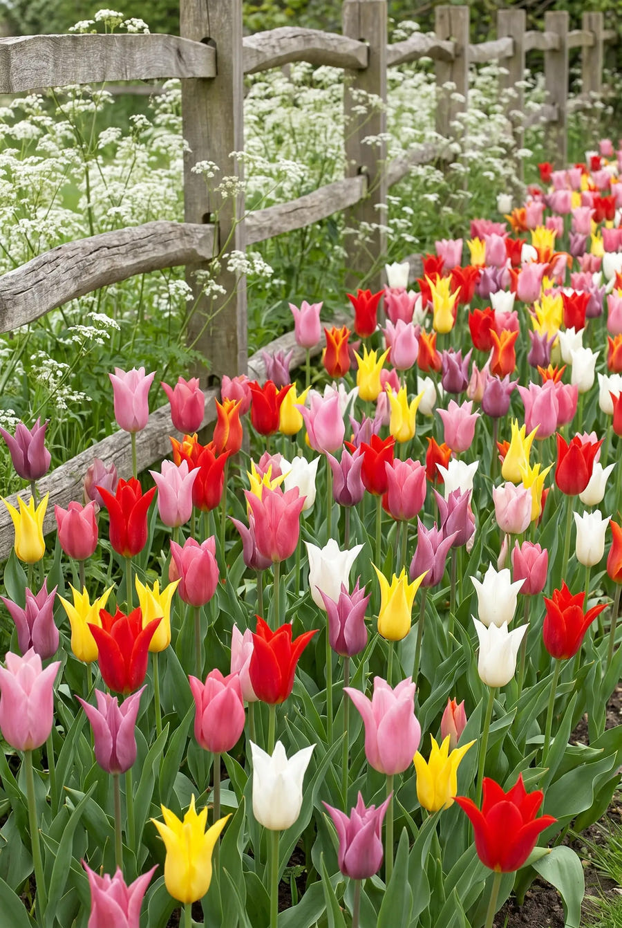 Tulipa Lilyflowering Mixed — groep in de tuinborder