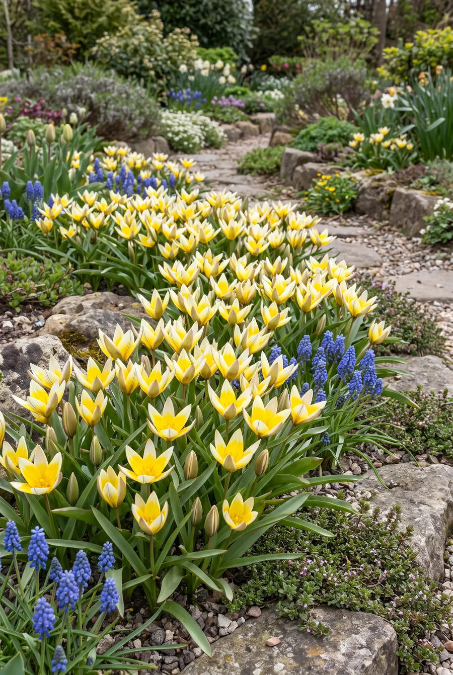 Tulipa Tarda — groep in de tuinborder