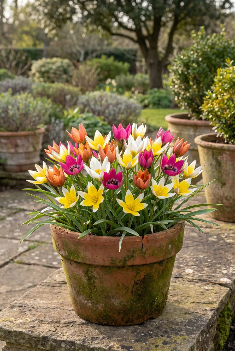 Tulipa Specie Mix — in pot op terras