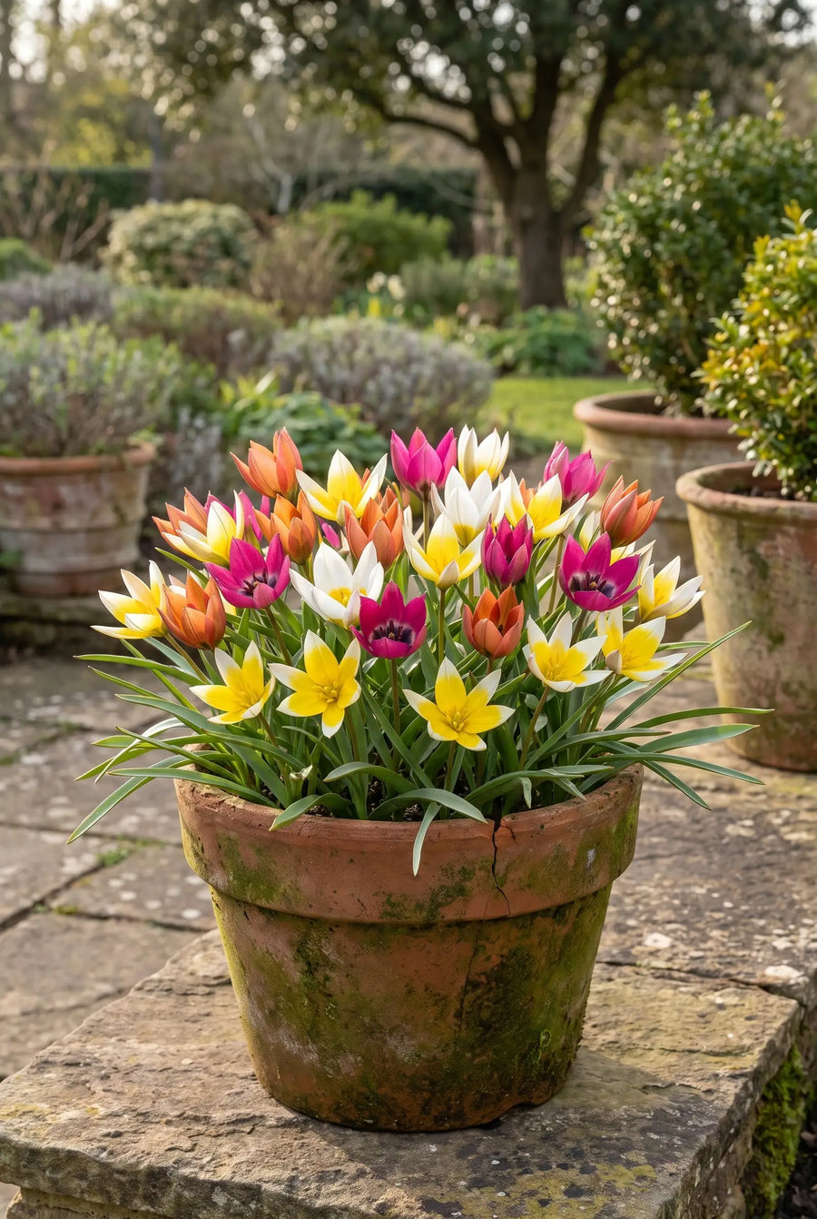 Tulipa Specie Mix — in pot op terras