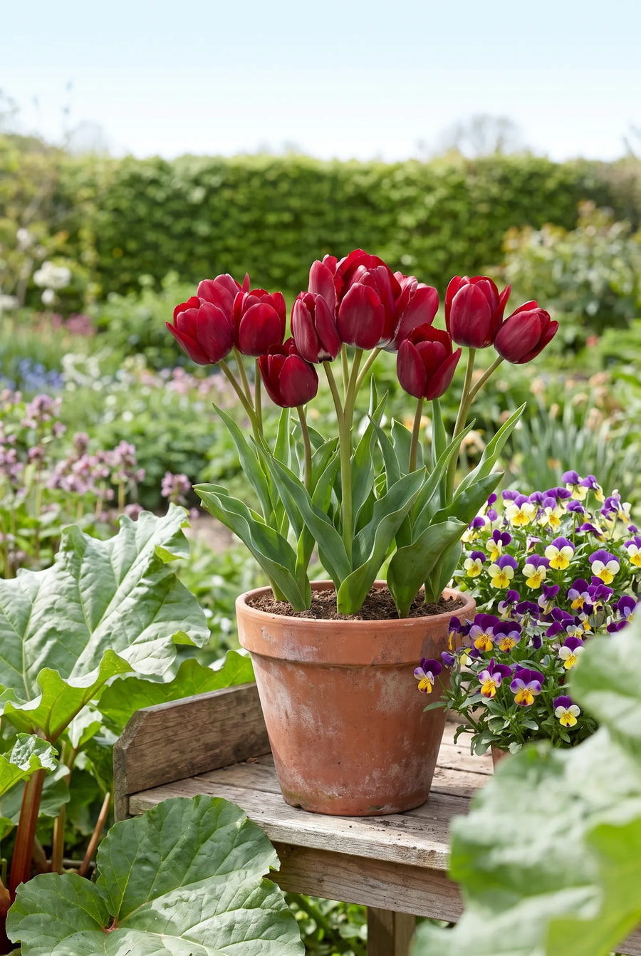 Tulipa Fiery Club — in pot op terras