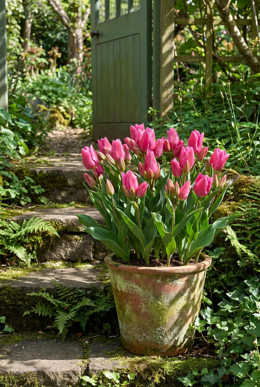 Tulipa Happy Family — in pot op terras