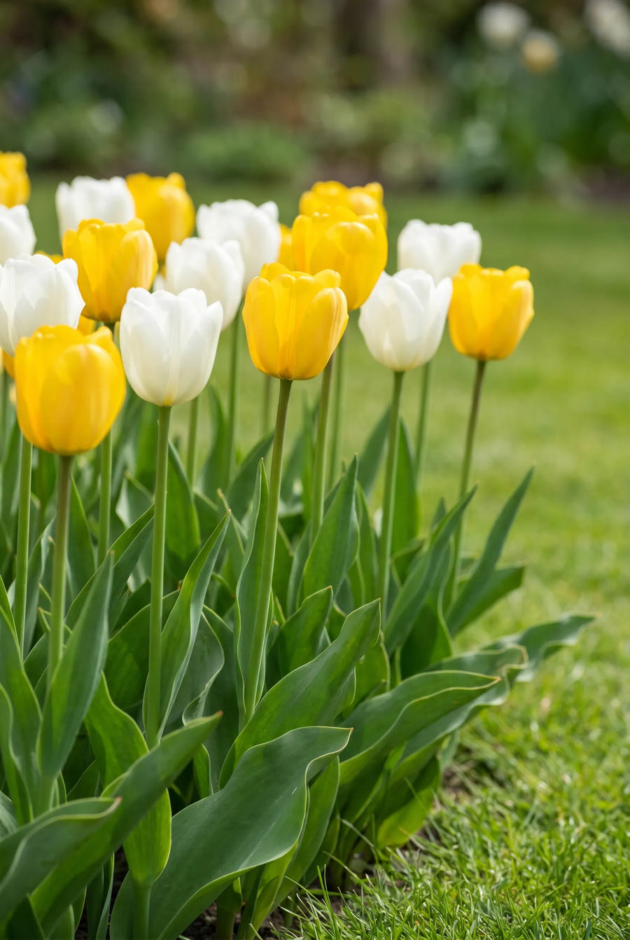 Tulipa Early Sunshine — groep in de tuinborder