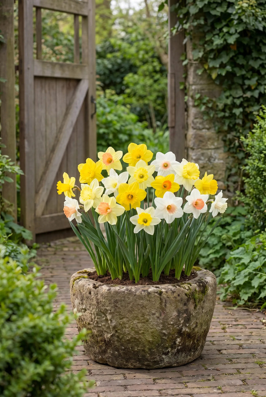 Narcissus All Types Mixed — in pot op terras