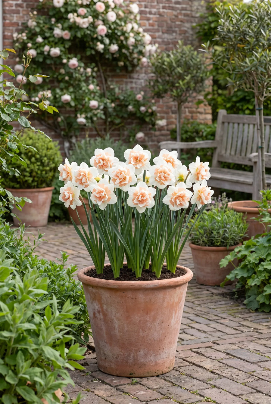 Narcissus Replete — in pot op terras