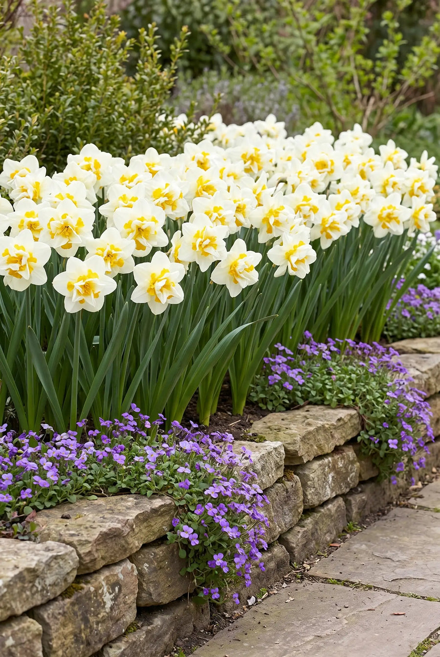 Narcissus White Lion — groep in de tuinborder
