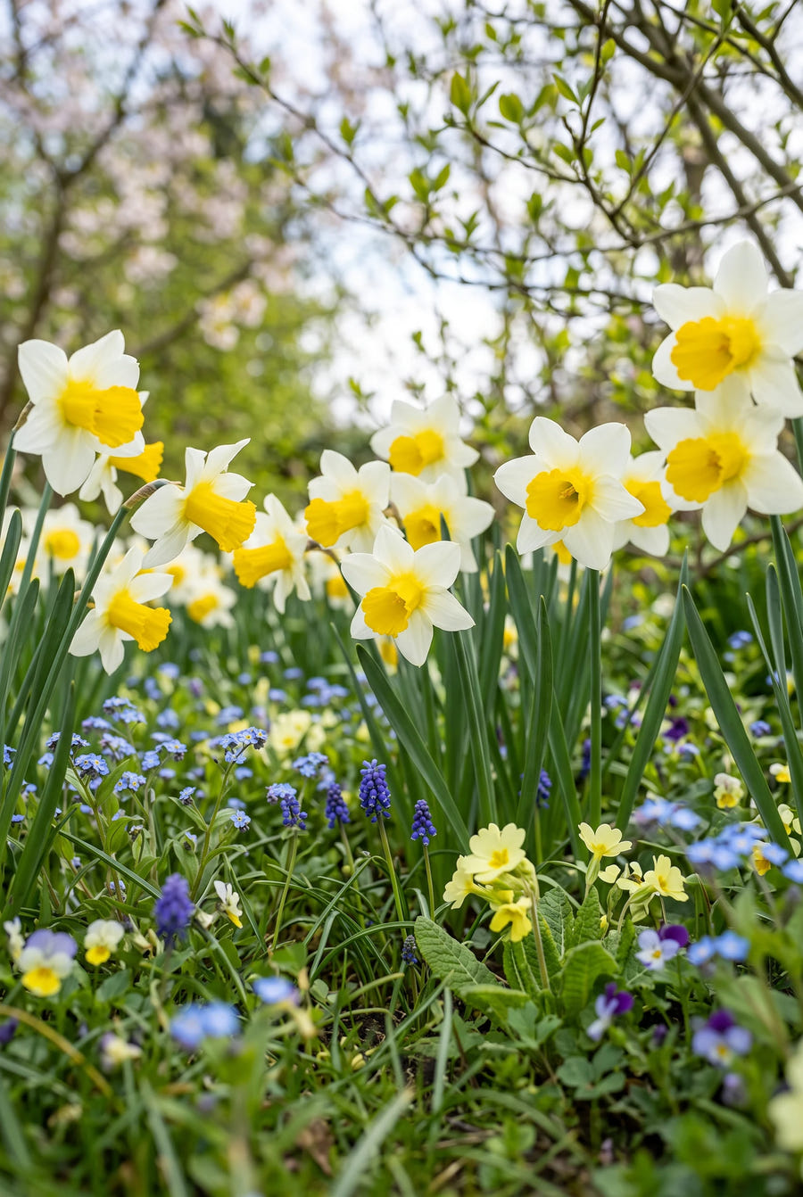 Narcissus Golden Echo — vanuit een lage hoek