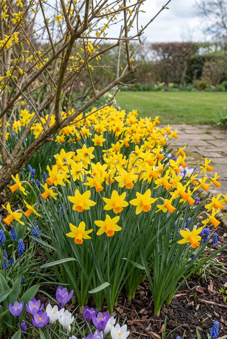 Narcissus Jetfire — groep in de tuinborder