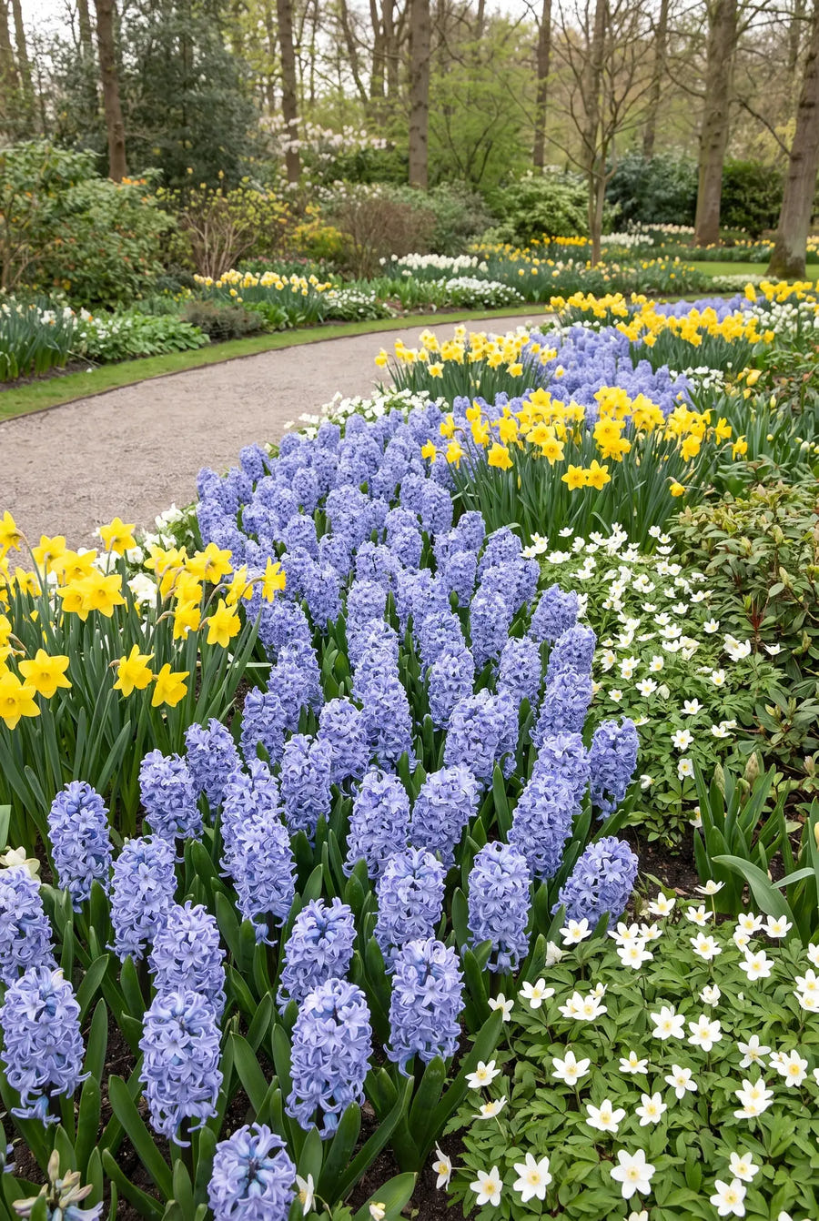 Hyacinthus Delft Blue — groep in de tuinborder