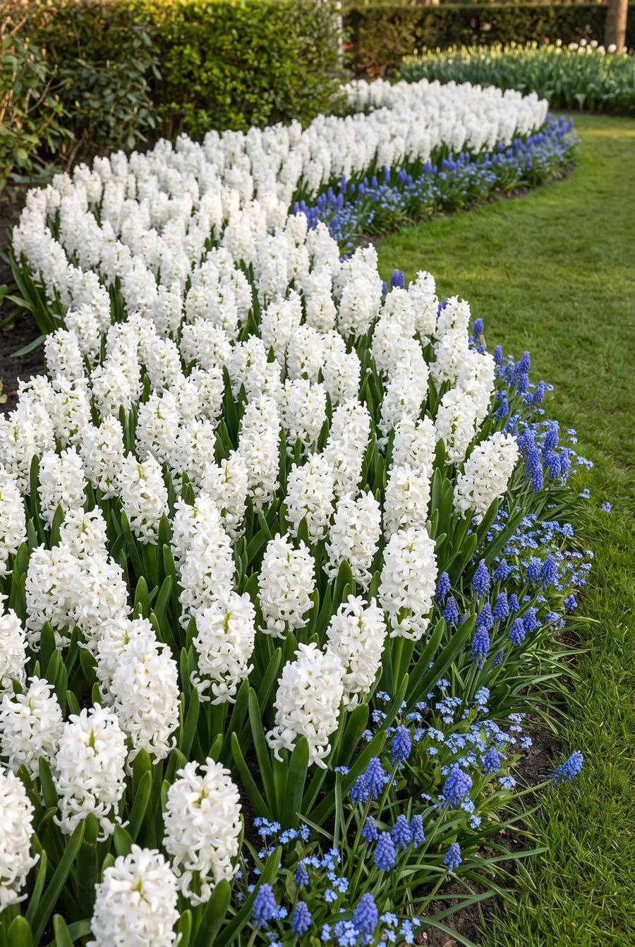Hyacinthus White Pearl — groep in de tuinborder