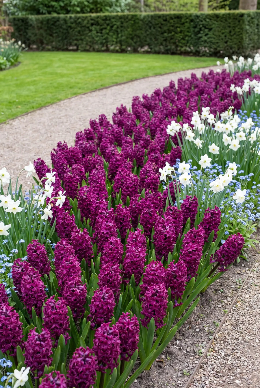 Hyacinthus Woodstock — groep in de tuinborder