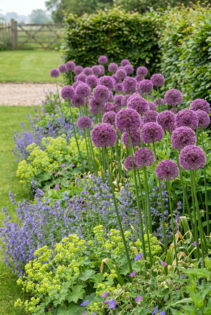 Allium Lucy Ball — groep in de tuinborder