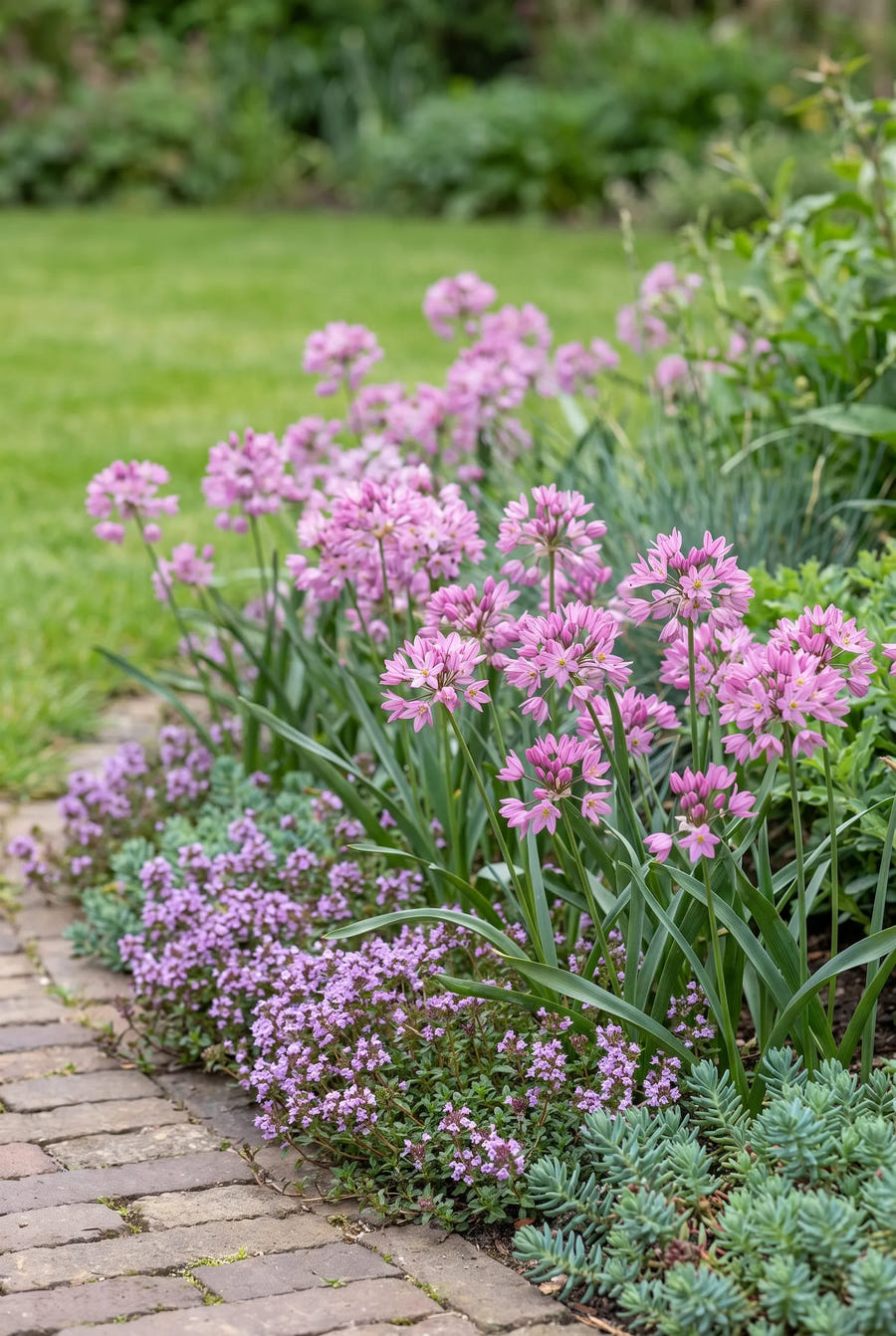 Allium Oreophilum — groep in de tuinborder