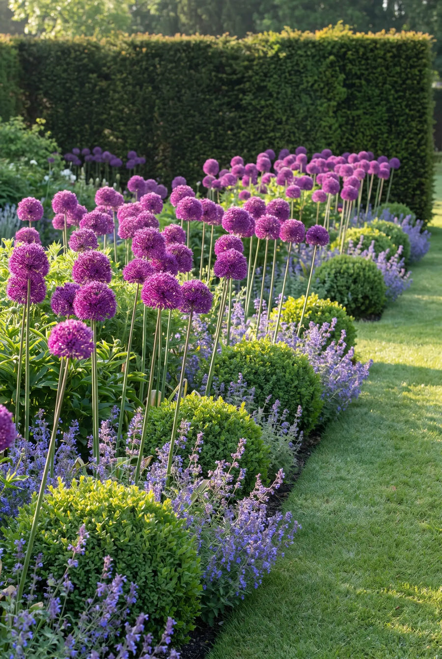 Allium Purple Sensation — groep in de tuinborder