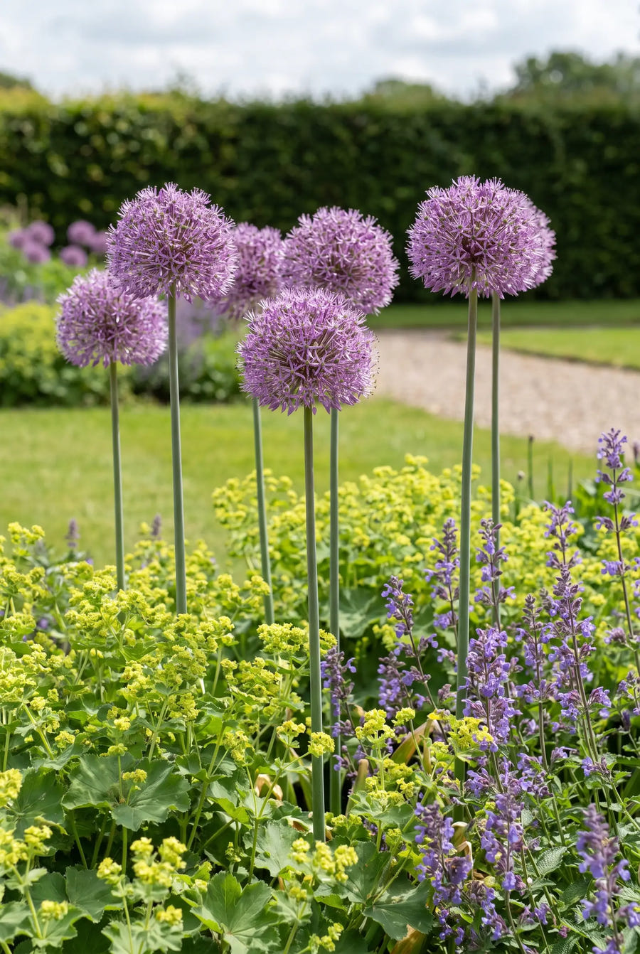 Allium Stipitatum — groep in de tuinborder