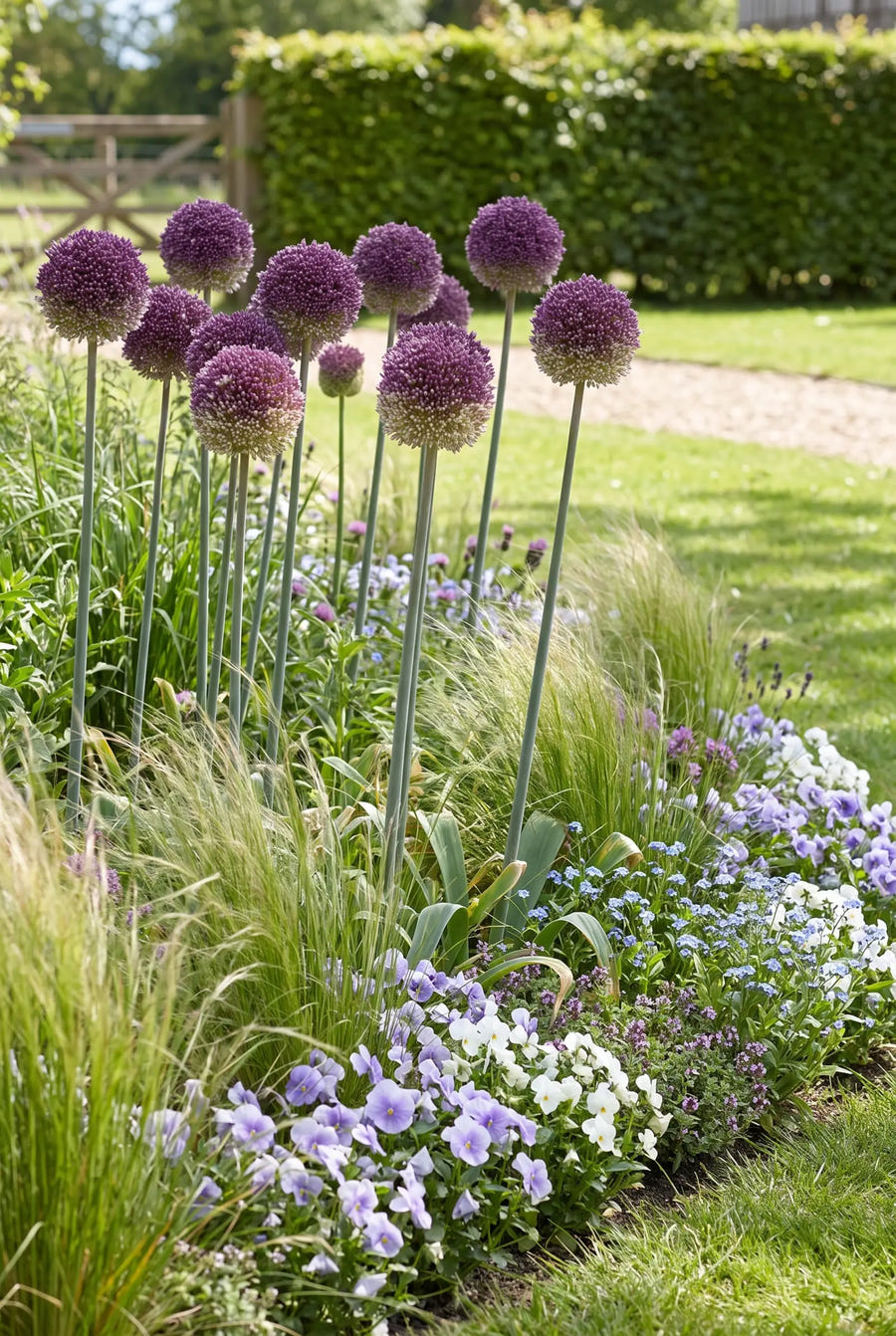 Allium Summer Drummer — groep in de tuinborder